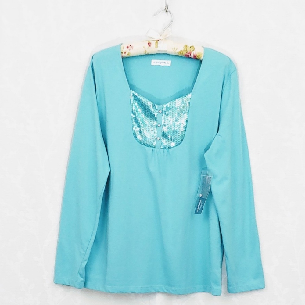 Passports | Sequin Yoke Long Sleeve Top | XL